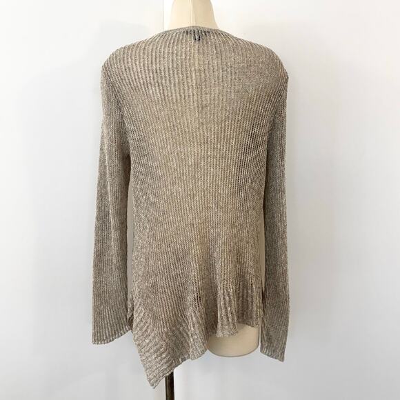 Eileen Fisher Linen Cotton Sheer Knit Sweater Pullover V-Neck Oatmeal Beige M - Picture 6 of 11